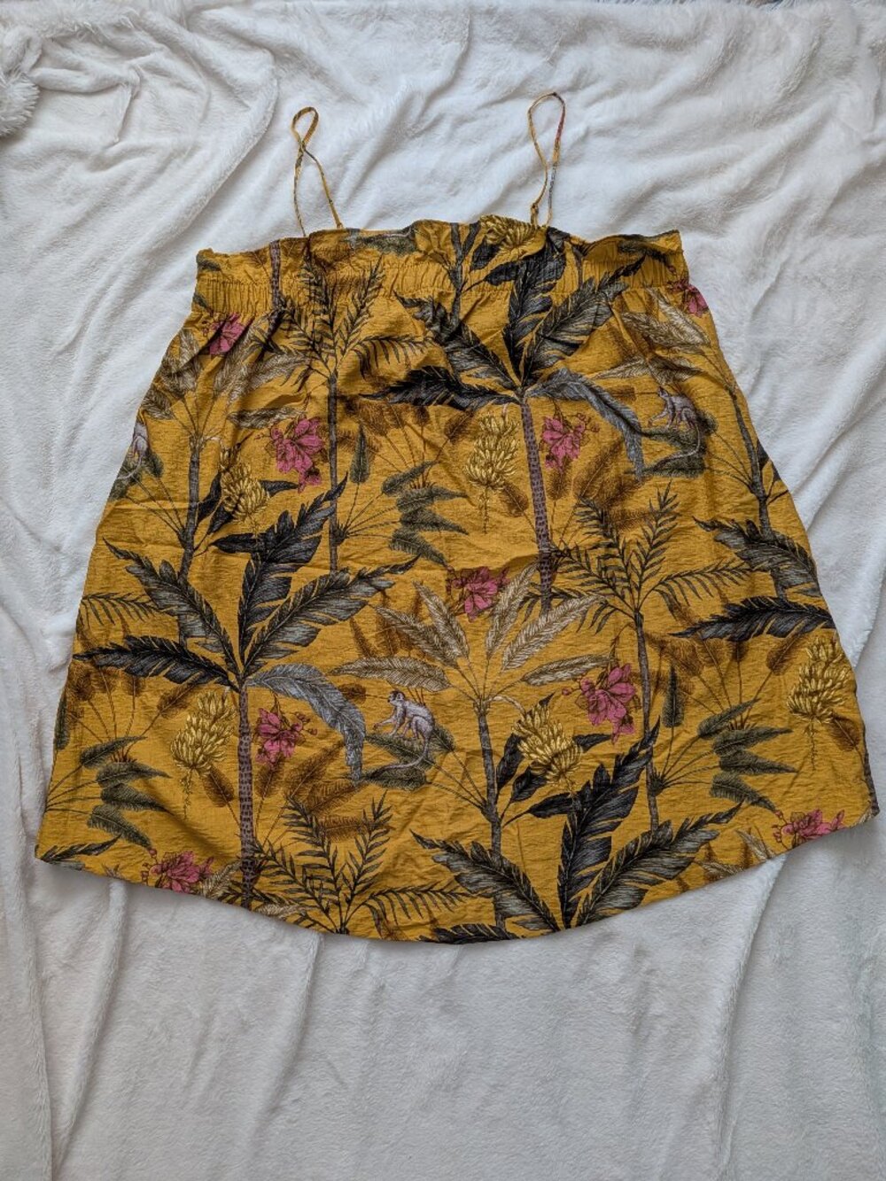 H&M Mustard Yellow Tropical longline camisole top size XL Boho Resortwear Vacay